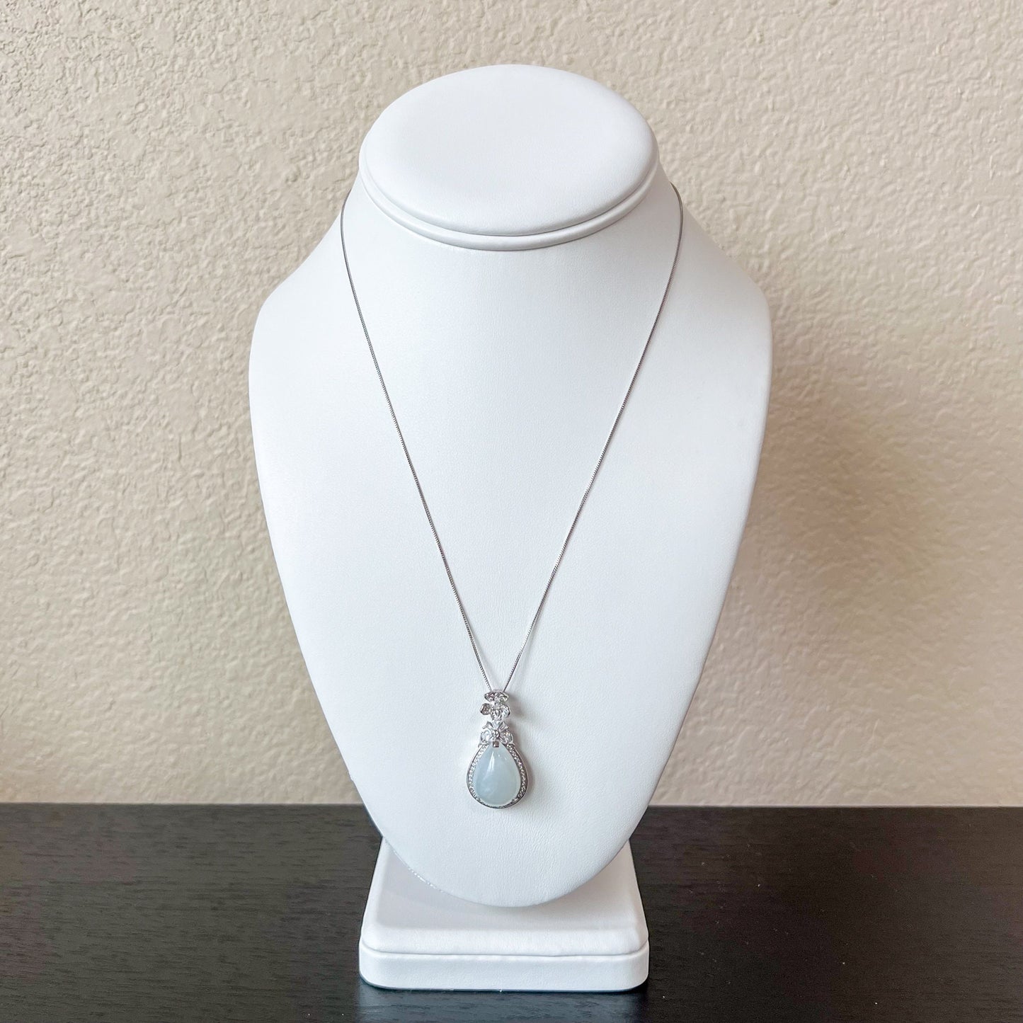 Lunar Frost Droplet Pendant, White Ice Jadeite Jade Sterling Silver Pendant Necklace, YS-0722-1708212552