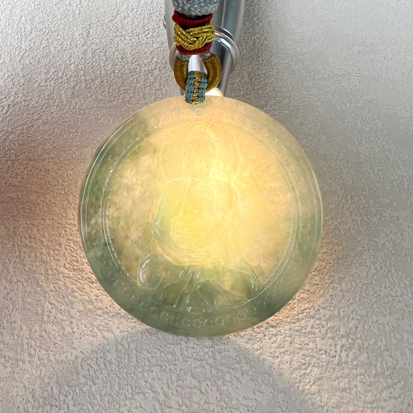 Jadeite Jade Vairocana Buddha, Đại Nhật Như Lai, 大日如来, Green Hand Carved Jade Pendant, YJ-1022-0068826