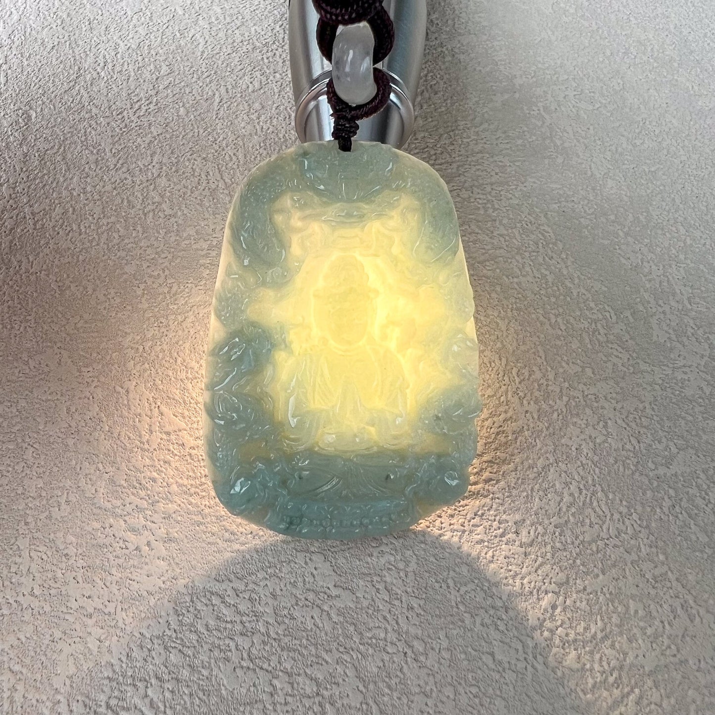 Green Jadeite Jade Guan Yin Kwan Yin Protected by Dragons Avalokitesvara Carved Pendant, BGC-0323-0038610
