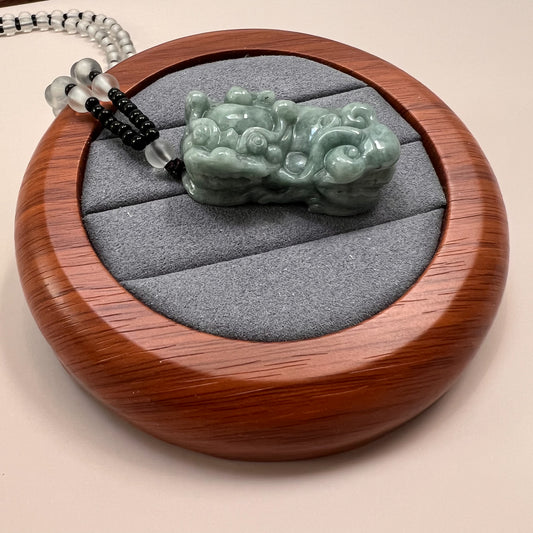 Aria Design Collection Pi Xiu green jadeite jade pendant necklace, carved green pendant with beaded cord, elegant style
