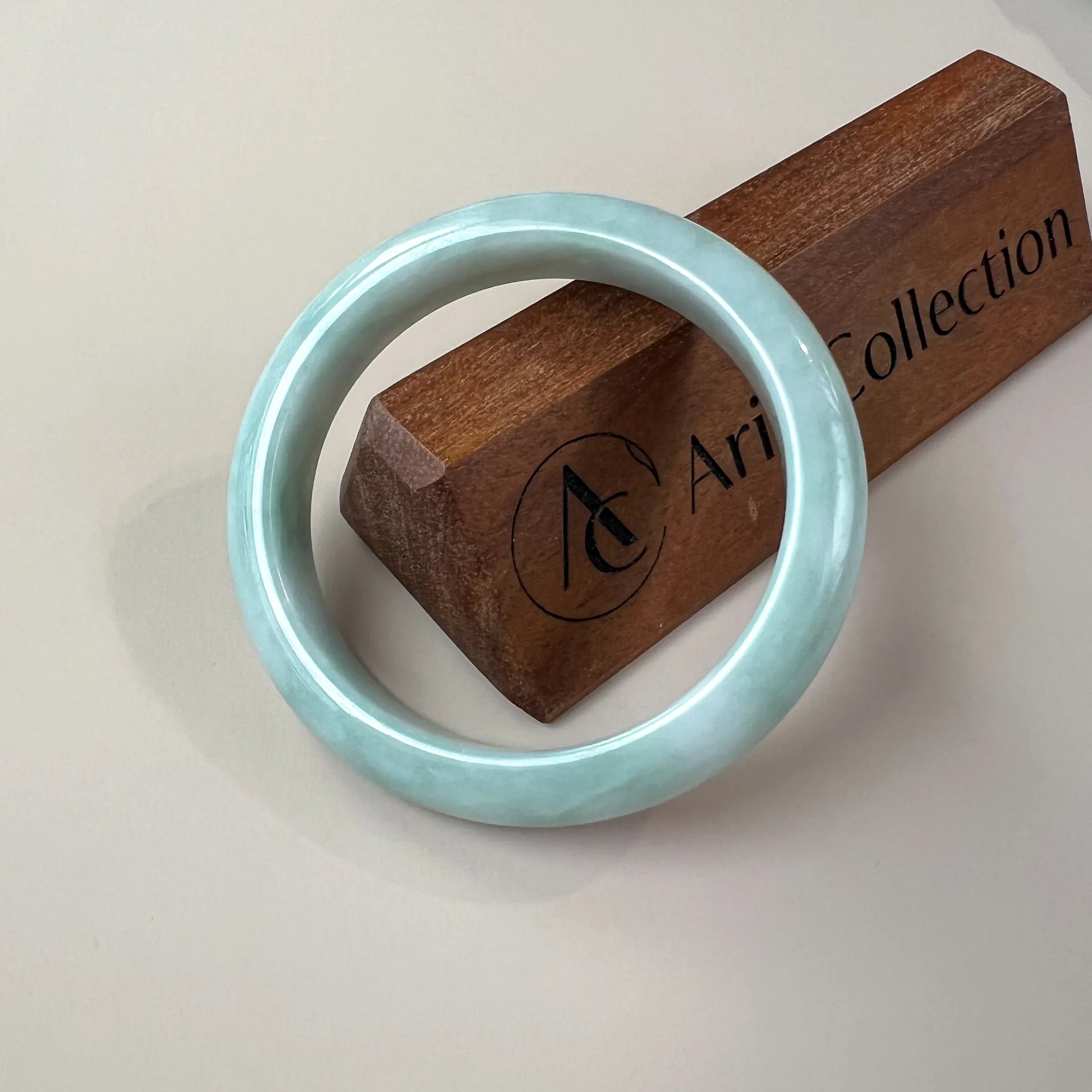 Aria Collection light green blue Burmese Type A jadeite jade classic bangle bracelet, polished round style