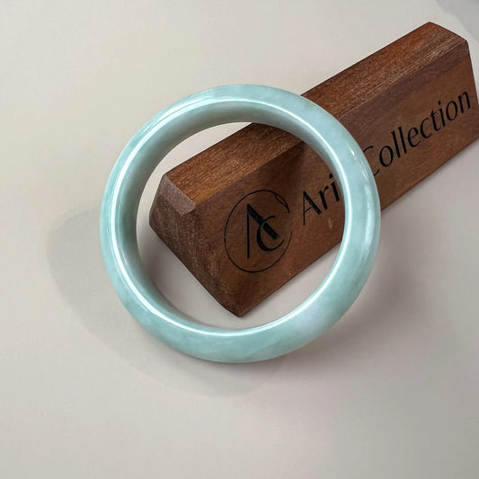 Aria Collection light green blue Burmese Type A jadeite jade classic bangle bracelet, polished round style