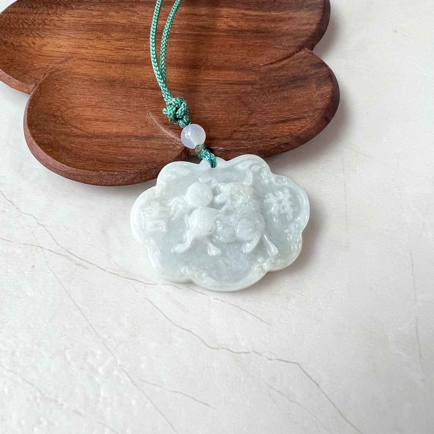 Jadeite Jade Longevity Lock Carved Necklace, 长命锁, 吉祥如意, YW-0110-1646976431