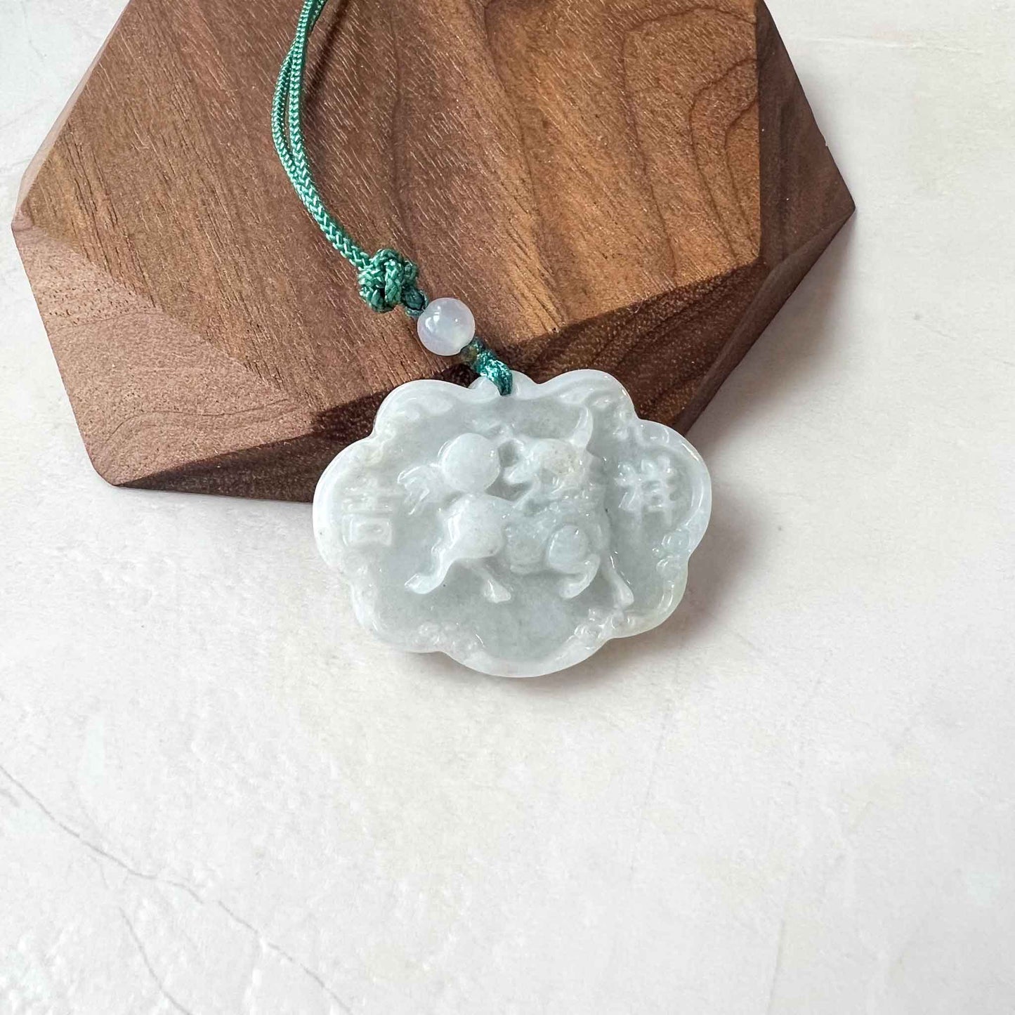 Jadeite Jade Longevity Lock Carved Necklace, 长命锁, 吉祥如意, YW-0110-1646976431