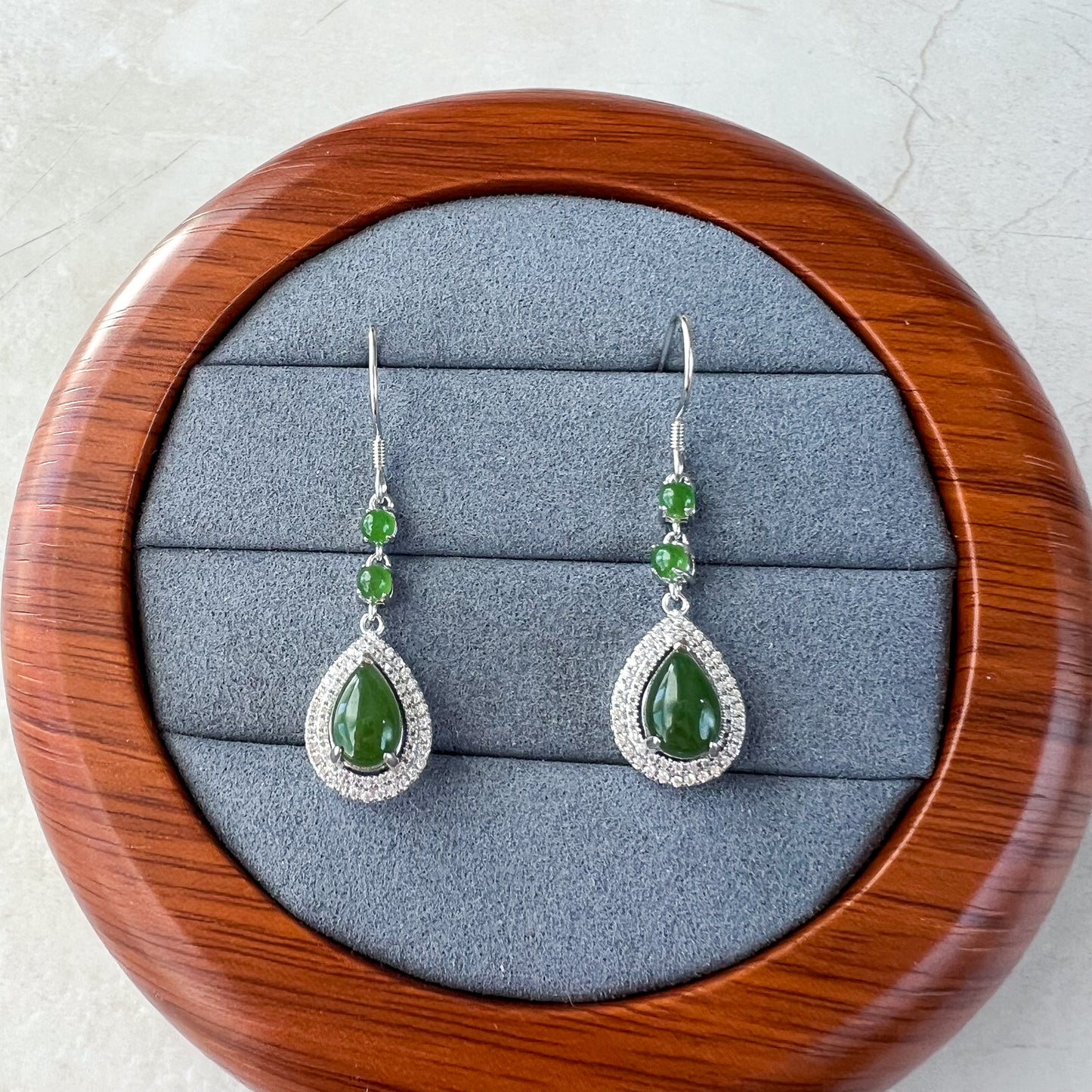 Jade Teardrop Earrings, Green Nephrite Jade Sterling Silver Earrings, JSY-0424-12149