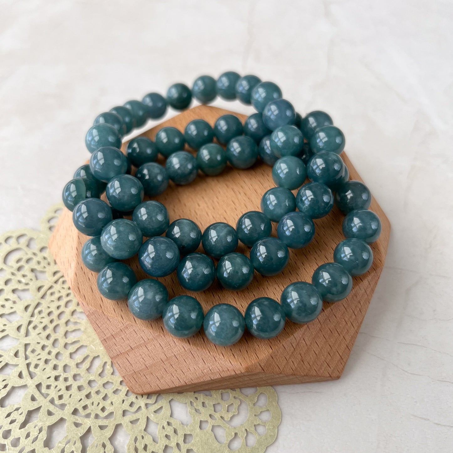 10.0 mm Blue Green Natural Jadeite Jade Round Beaded Bracelet, JUA-0424-1719715587