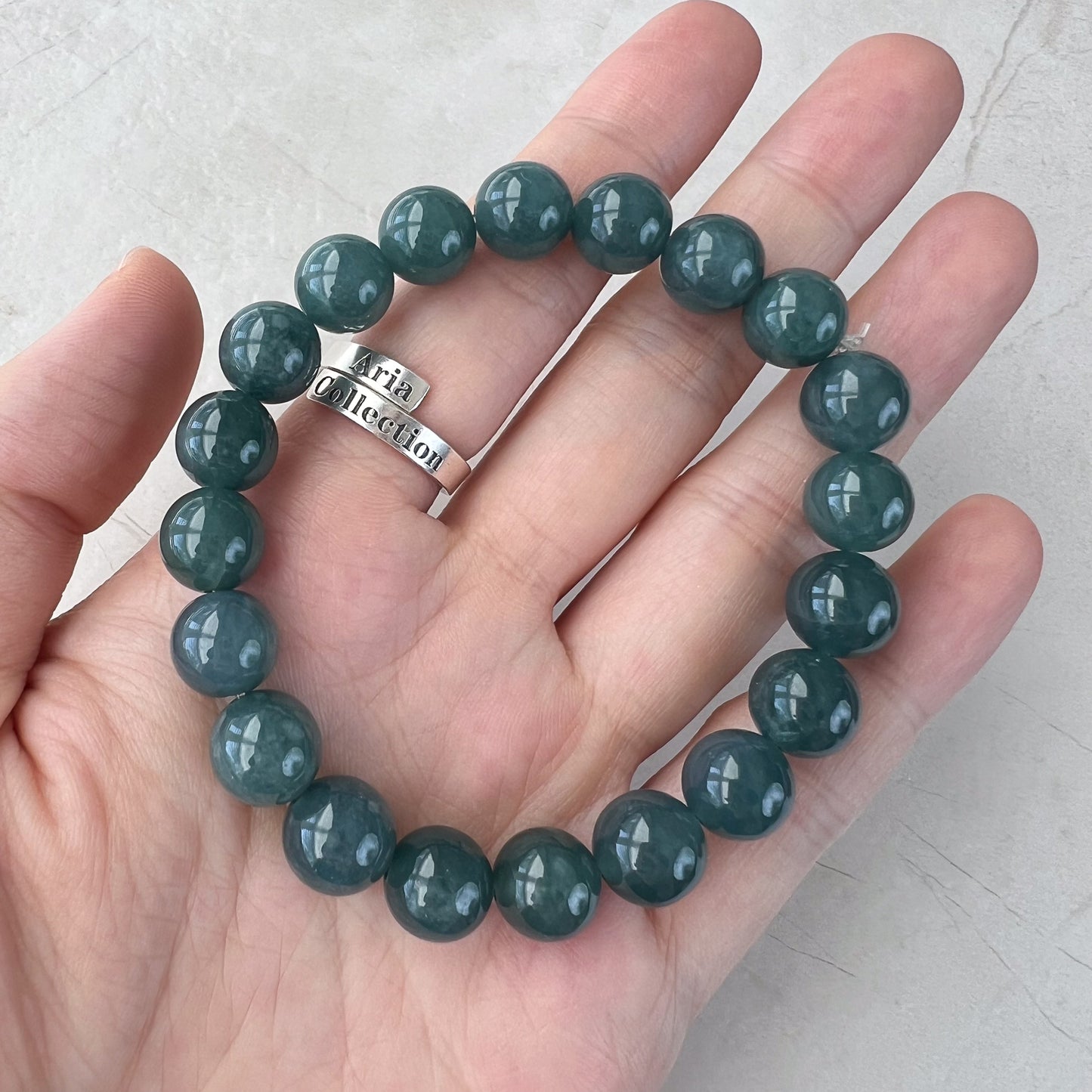 10.0 mm Blue Green Natural Jadeite Jade Round Beaded Bracelet, JUA-0424-1719715587