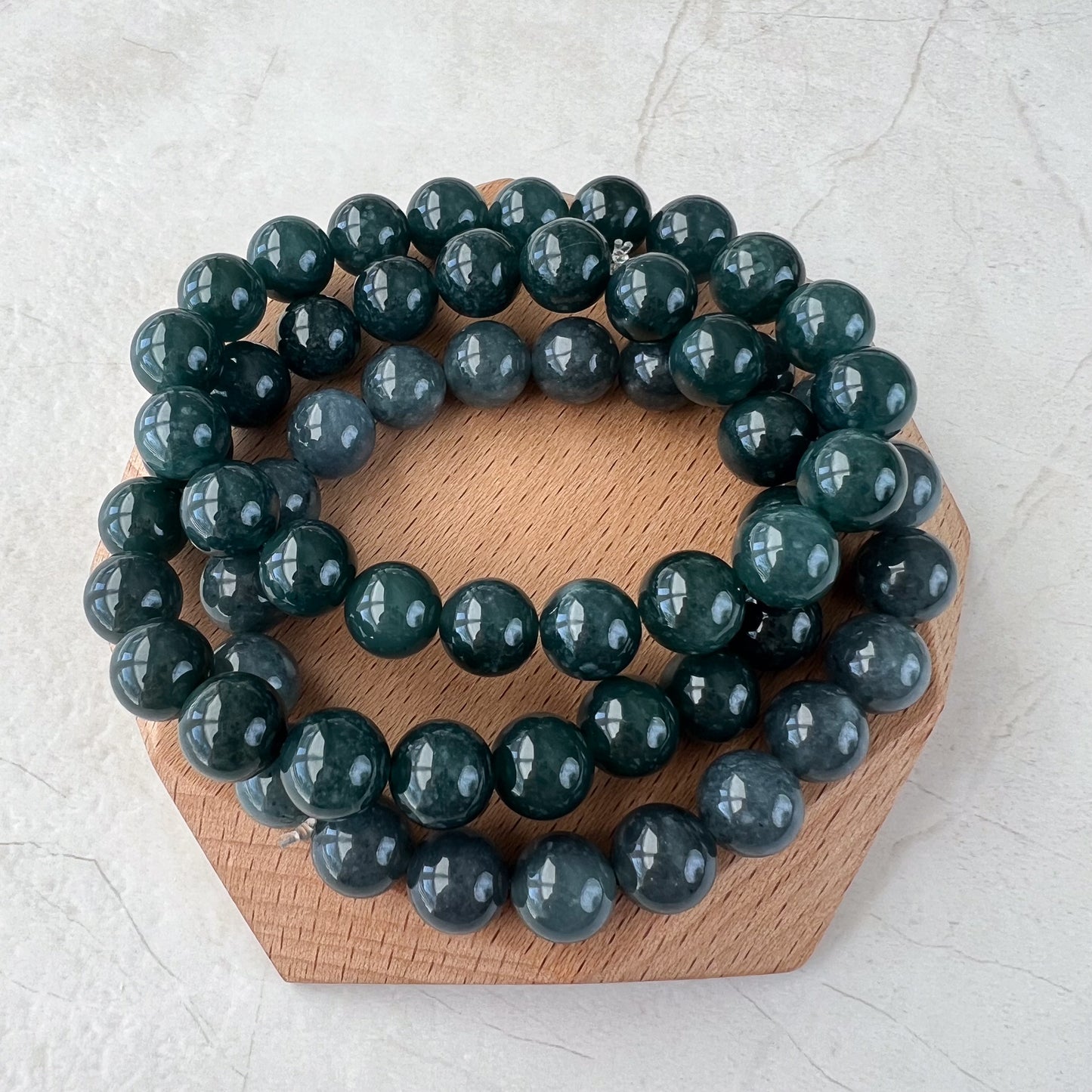 10.0 mm Blue Green Natural Jadeite Jade Round Beaded Bracelet, JUA-0424-1719715587