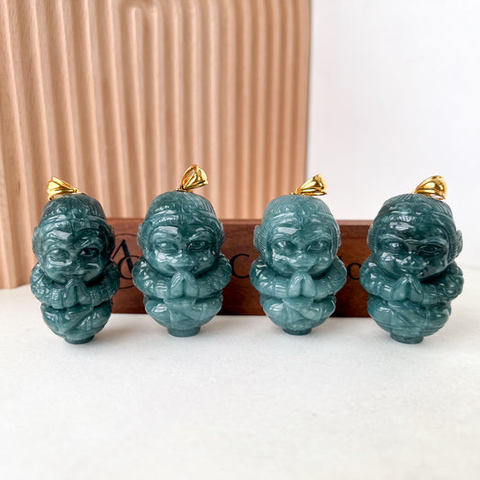 Blue Green Jadeite Jade Monkey King with 18K Gold Pendant, Sun Wu Kong, 孙悟空, XZG-0623-1691191981