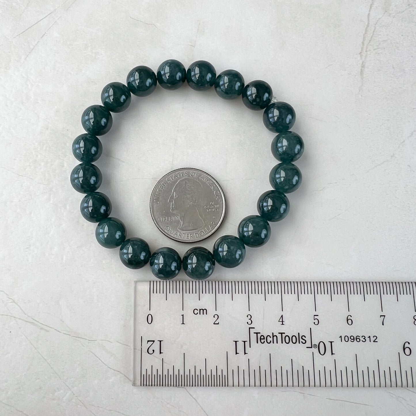 10.0 mm Blue Green Natural Jadeite Jade Round Beaded Bracelet, JUA-0424-1719715587