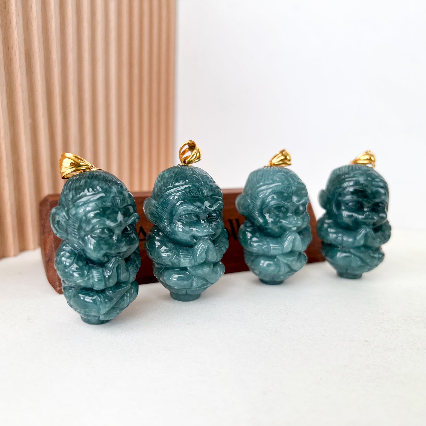 Blue Green Jadeite Jade Monkey King with 18K Gold Pendant, Sun Wu Kong, 孙悟空, XZG-0623-1691191981