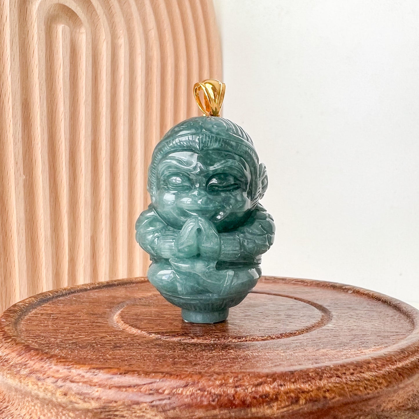 Blue Green Jadeite Jade Monkey King with 18K Gold Pendant, Sun Wu Kong, 孙悟空, XZG-0623-1691191981