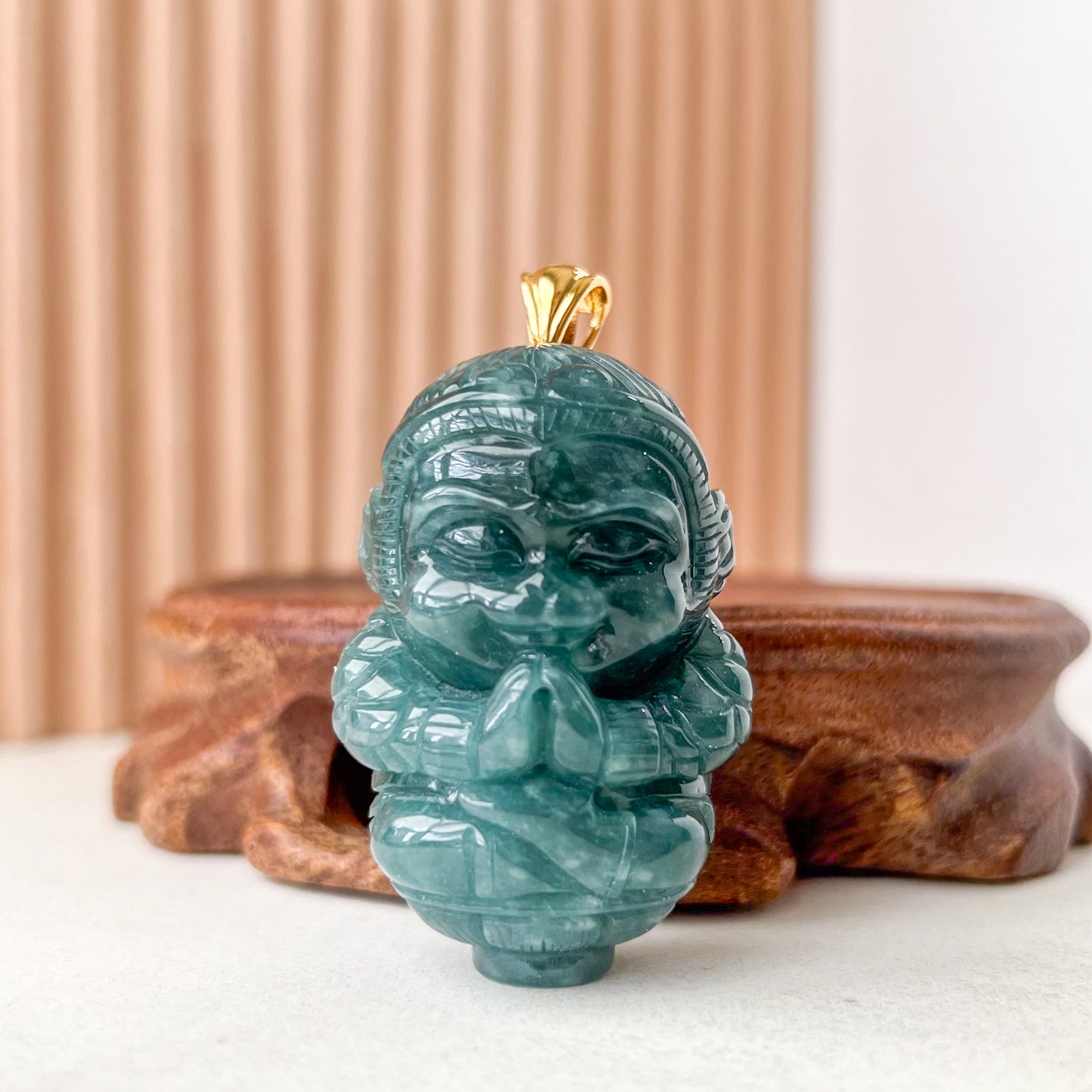 Blue Green Jadeite Jade Monkey King with 18K Gold Pendant, Sun Wu Kong, 孙悟空, XZG-0623-1691191981