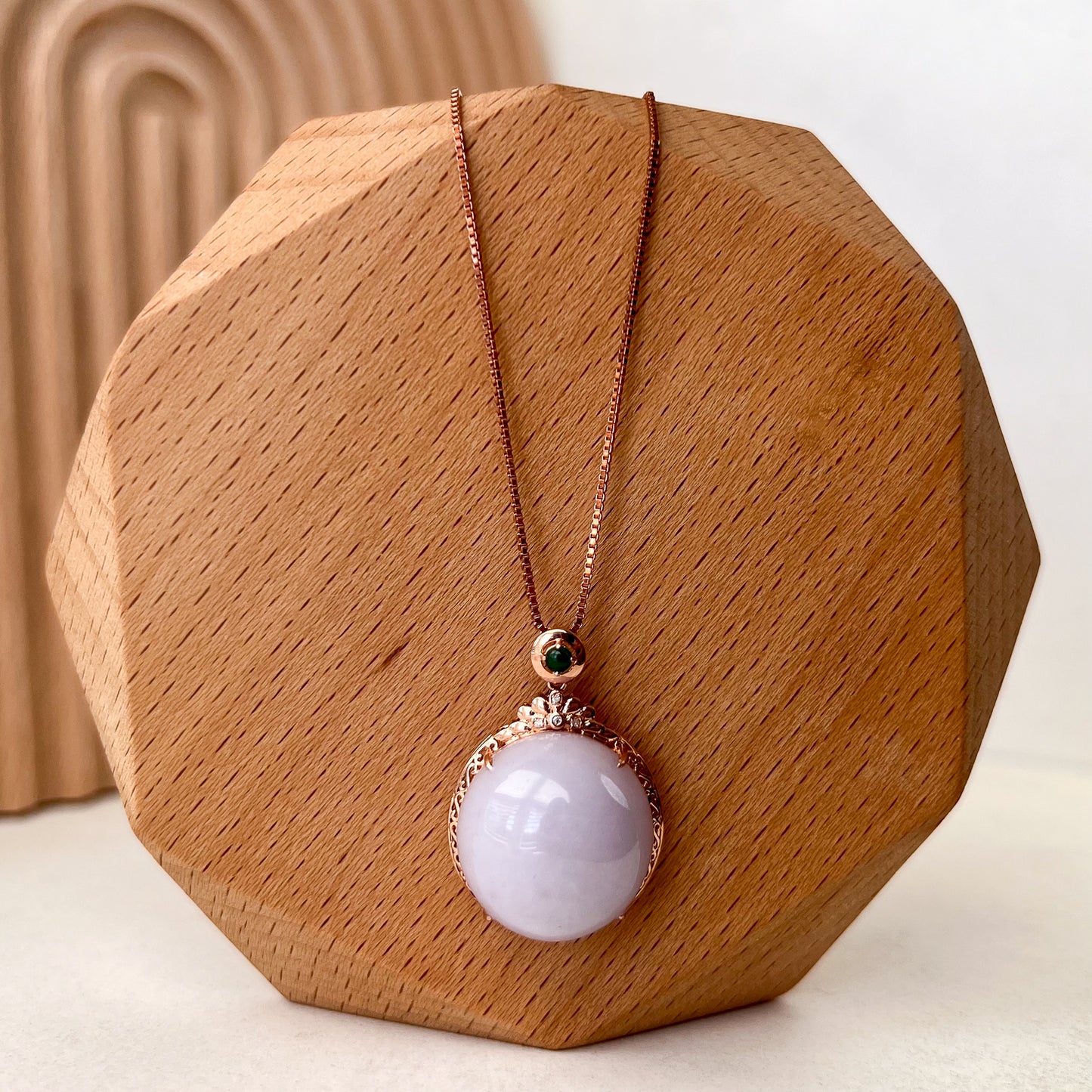 Royal Lavender Jade Pendant, Purple Jade Round Cabochon Jadeite Jade, 18K Rose Gold, Lavender, Pendant Necklace, QY-0921-DFZBTG0010622