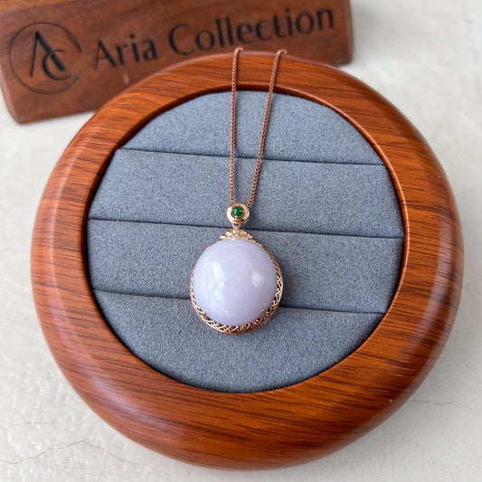 Royal Lavender Jade Pendant, Purple Jade Round Cabochon Jadeite Jade, 18K Rose Gold, Lavender, Pendant Necklace, QY-0921-DFZBTG0010622