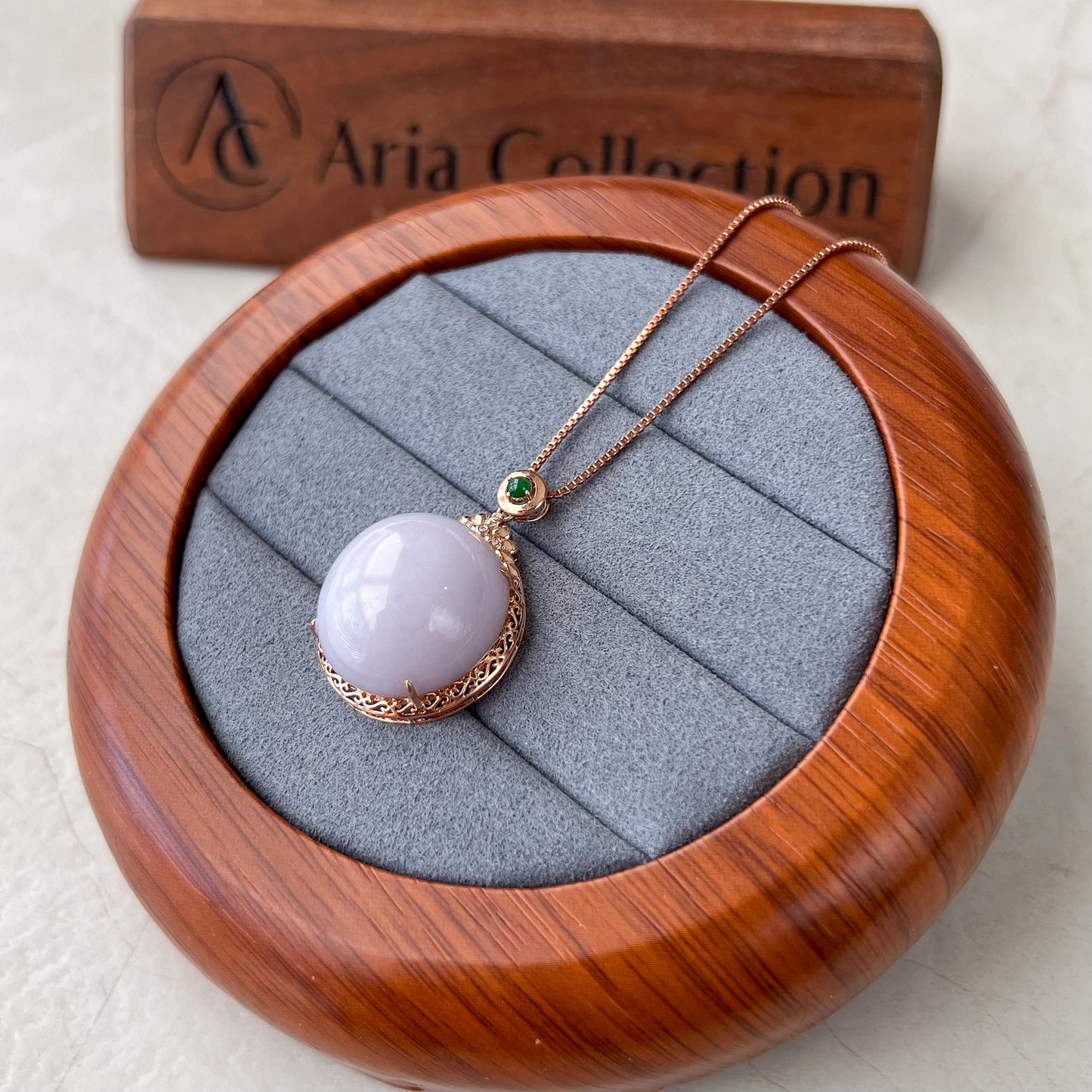 Royal Lavender Jade Pendant, Purple Jade Round Cabochon Jadeite Jade, 18K Rose Gold, Lavender, Pendant Necklace, QY-0921-DFZBTG0010622