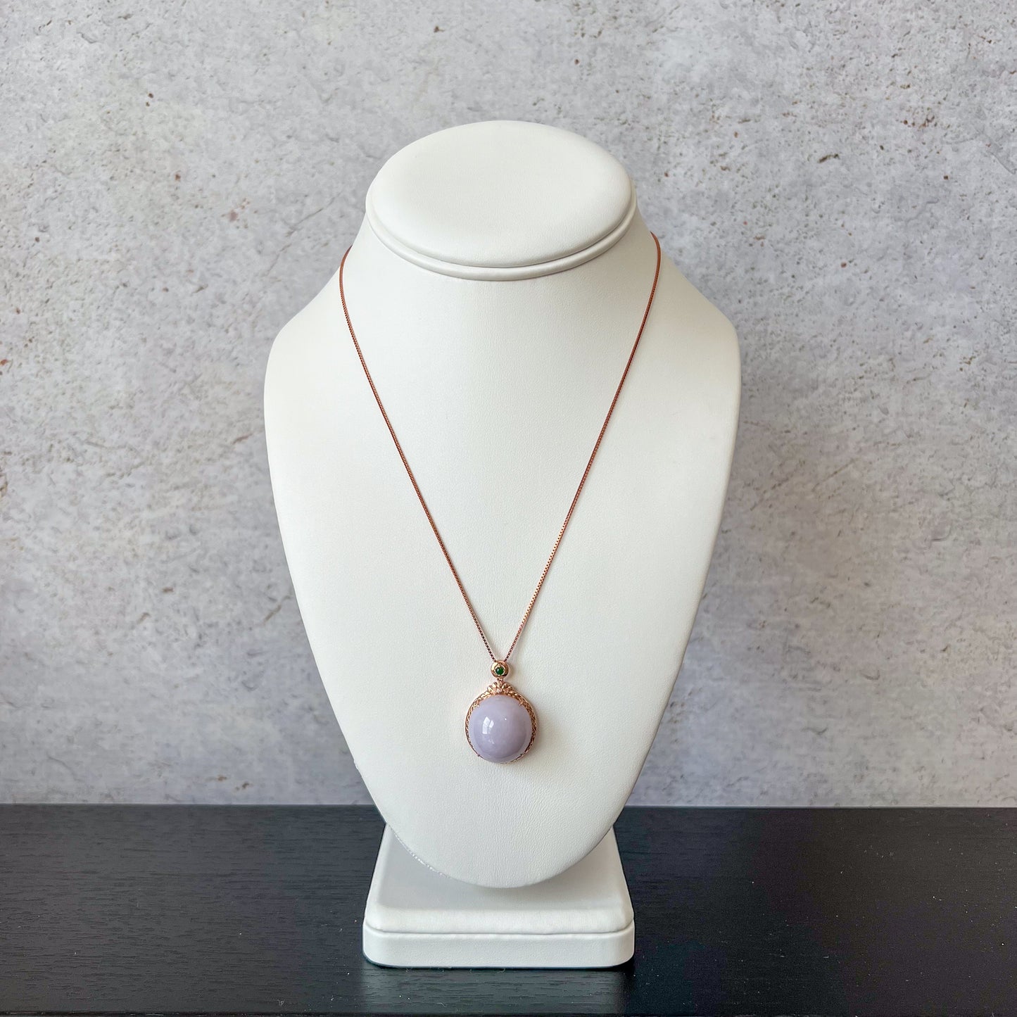 Royal Lavender Jade Pendant, Purple Jade Round Cabochon Jadeite Jade, 18K Rose Gold, Lavender, Pendant Necklace, QY-0921-DFZBTG0010622