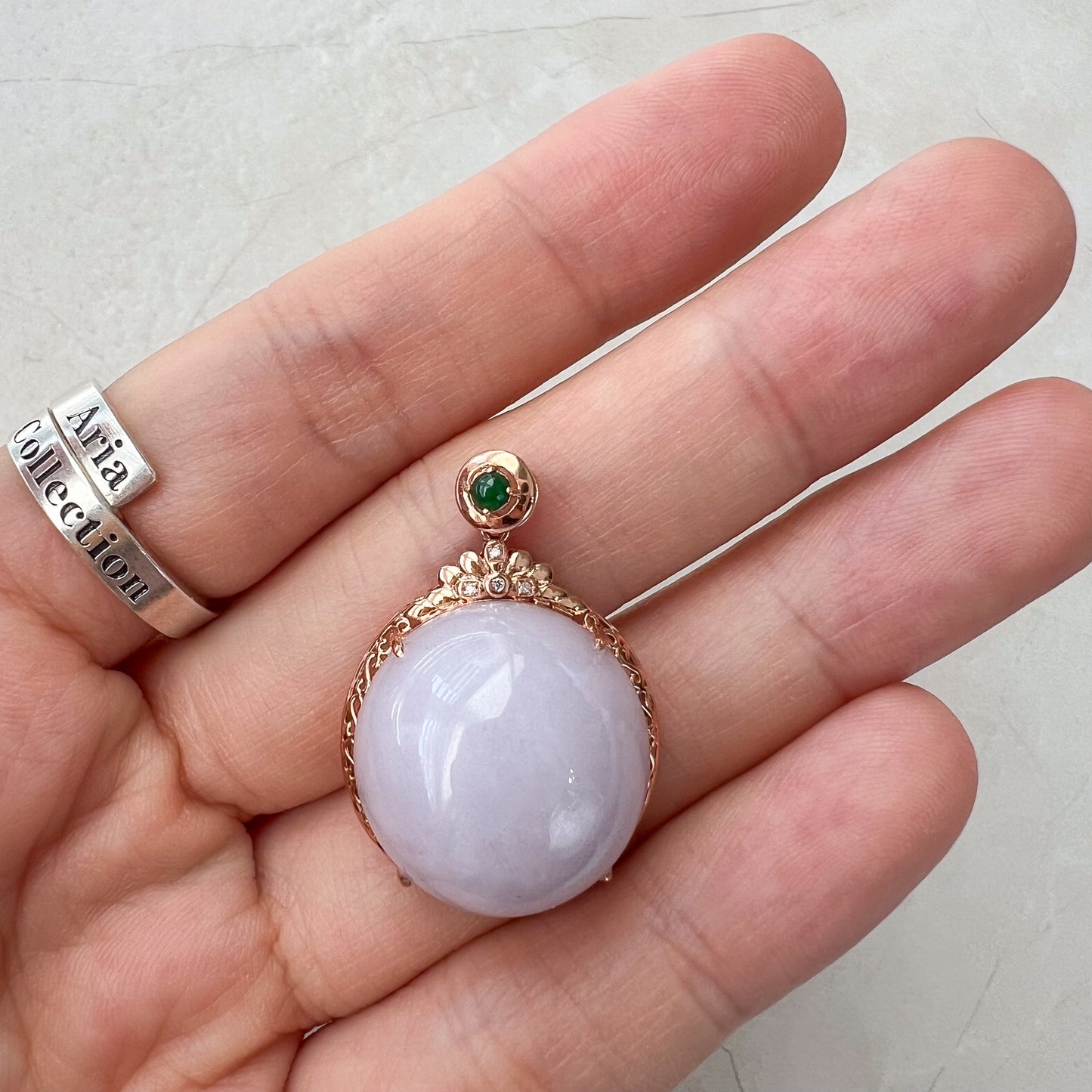 Royal Lavender Jade Pendant, Purple Jade Round Cabochon Jadeite Jade, 18K Rose Gold, Lavender, Pendant Necklace, QY-0921-DFZBTG0010622