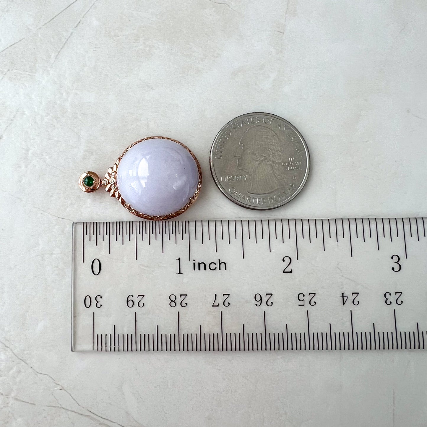 Royal Lavender Jade Pendant, Purple Jade Round Cabochon Jadeite Jade, 18K Rose Gold, Lavender, Pendant Necklace, QY-0921-DFZBTG0010622