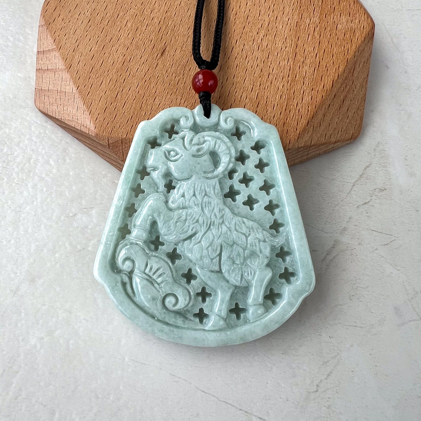 Starry Sky Ram Jade Pendant, Jadeite Jade Sheep Goat Ram Zodiac Carved Pendant Necklace, YJ-0321-0344474