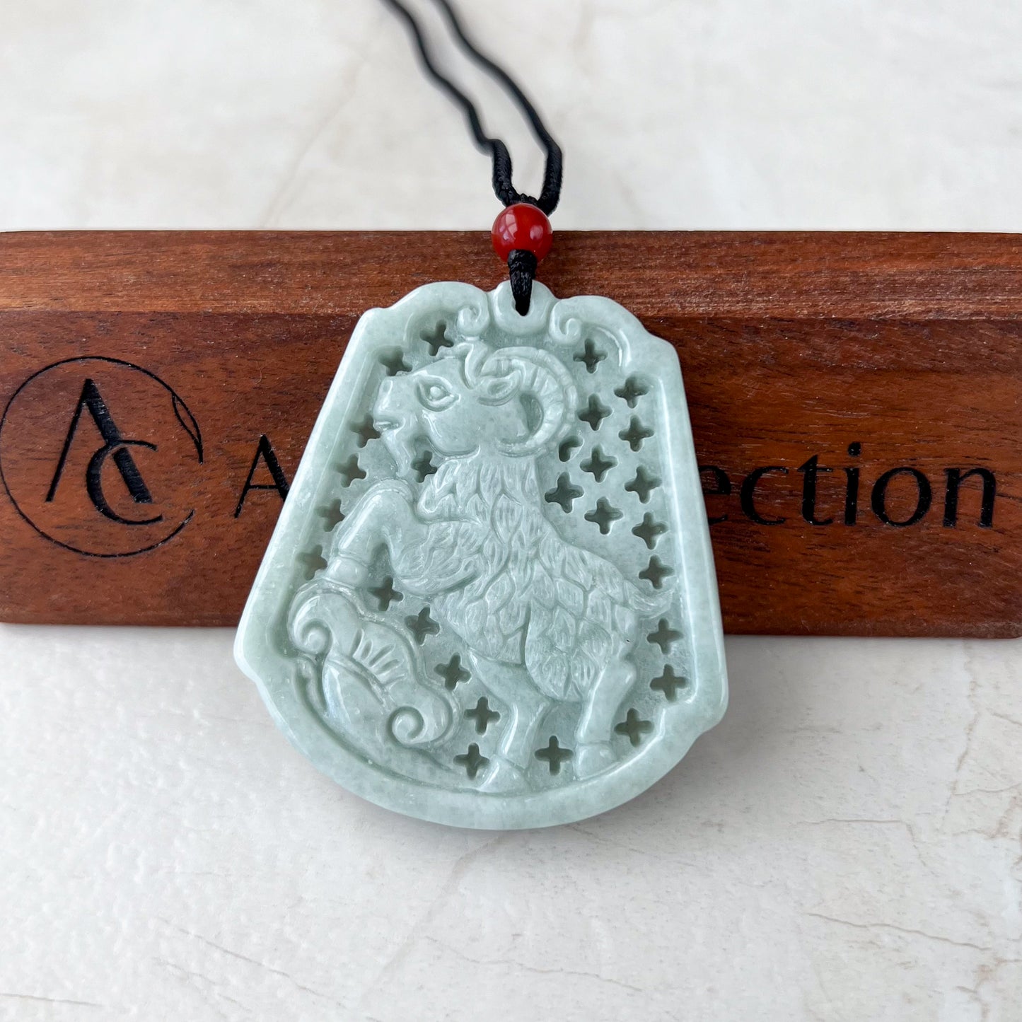 Starry Sky Ram Jade Pendant, Jadeite Jade Sheep Goat Ram Zodiac Carved Pendant Necklace, YJ-0321-0344474