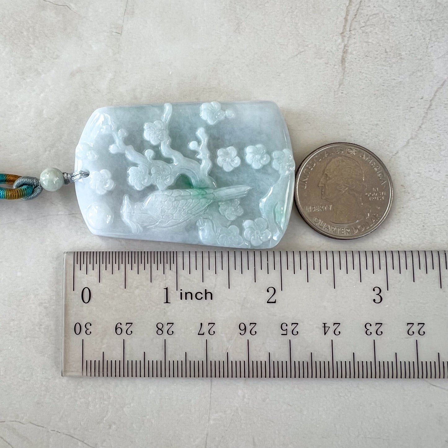 Jadeite Jade Magpie Bird Plum Flower Carved Pendant, HY-0621-0069605