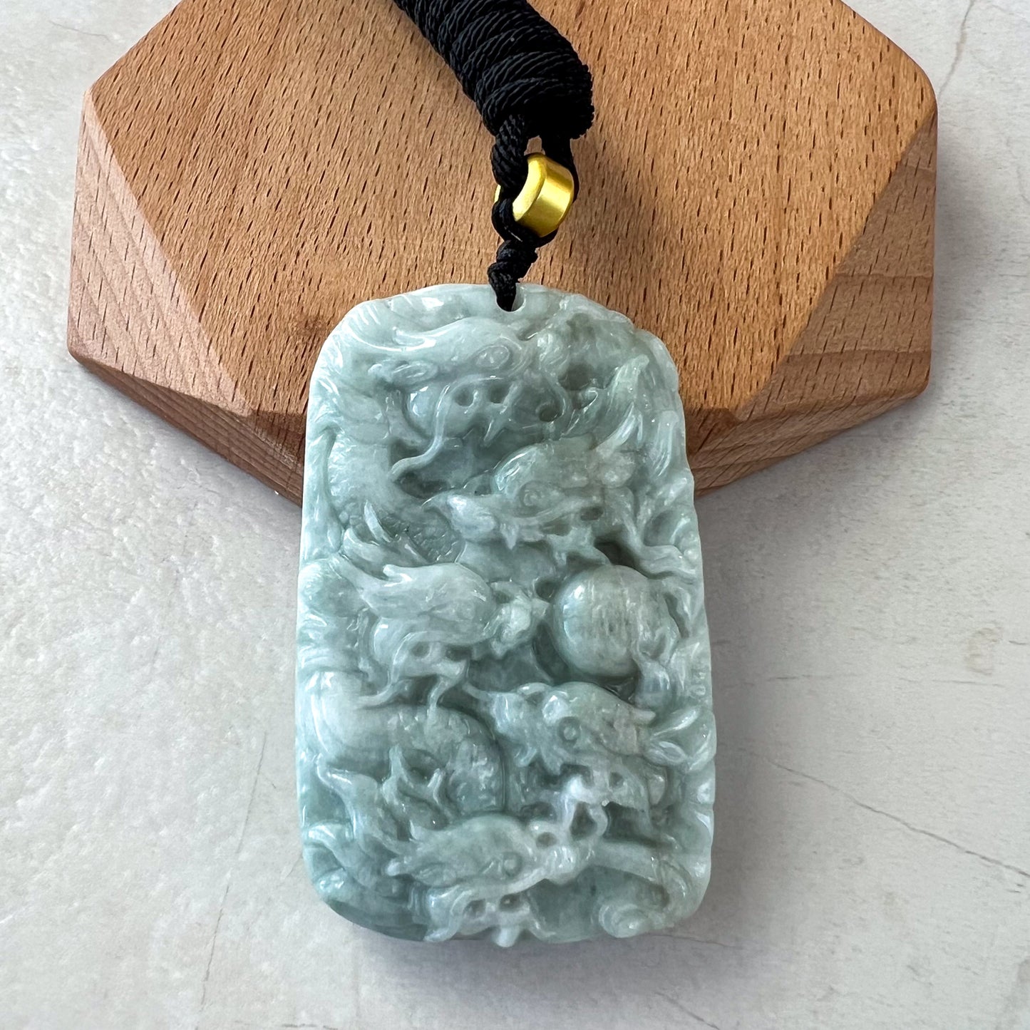 9 Dragon Jadeite Jade Chinese Zodiac Hand Carved Pendant Necklace, YJ-0321-0326744