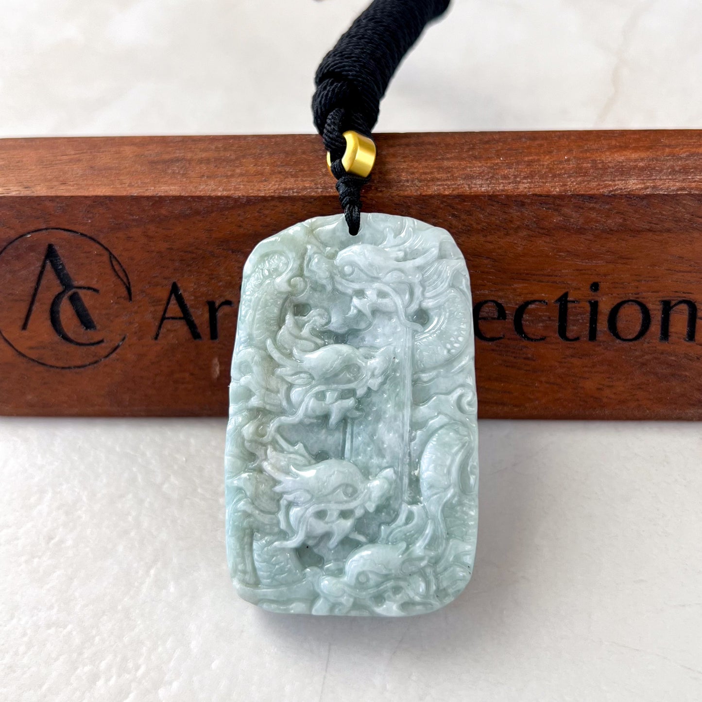 9 Dragon Jadeite Jade Chinese Zodiac Hand Carved Pendant Necklace, YJ-0321-0326744