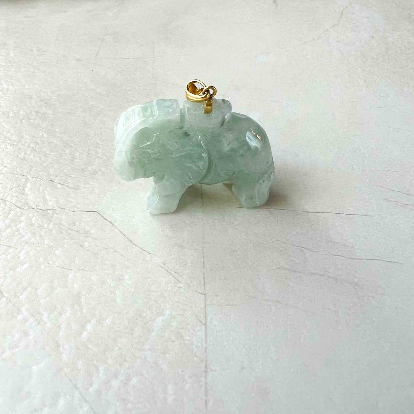 Jadeite Jade 3-D Elephant Hand Carved Pendant with 18K Solid Gold Bail, SHWQ-0423-1690470508