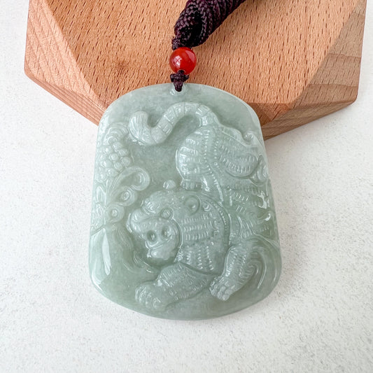 Jadeite Jade Tiger Chinese Zodiac Carved Pendant Necklace, YJ-0321-0320151