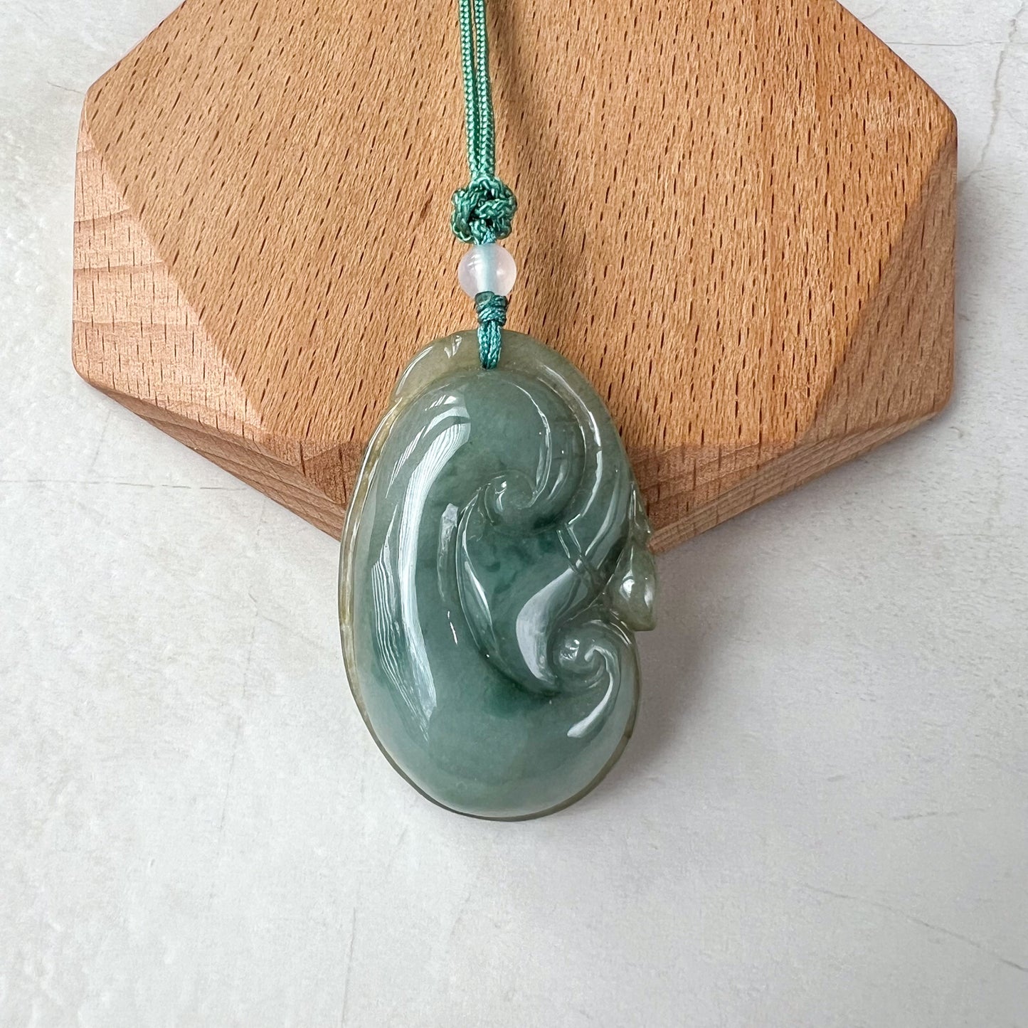 Jadeite Jade Lucky Ruyi Ru Yi Pendant Hand Carved Necklace, 如意, YJ-0321-1647350346