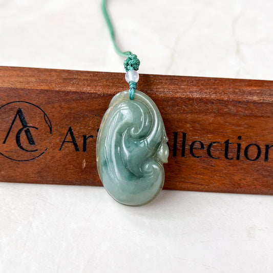 Jadeite Jade Lucky Ruyi Ru Yi Pendant Hand Carved Necklace, 如意, YJ-0321-1647350346