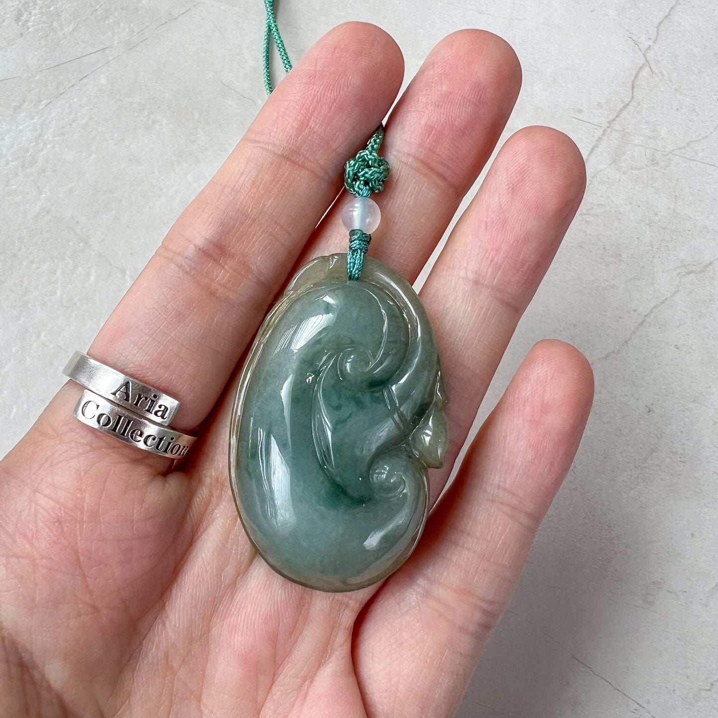 Jadeite Jade Lucky Ruyi Ru Yi Pendant Hand Carved Necklace, 如意, YJ-0321-1647350346