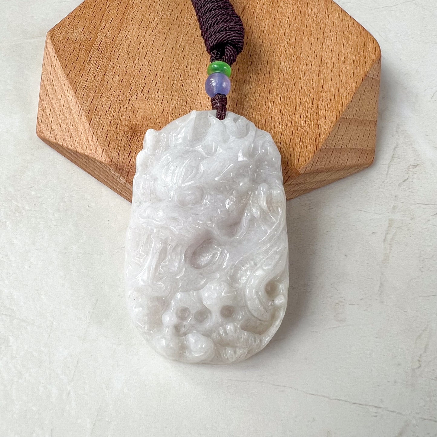 White Jadeite Jade Fire Breathing Dragon Chinese Zodiac Hand Carved Pendant Necklace, YJ-0321-0375206