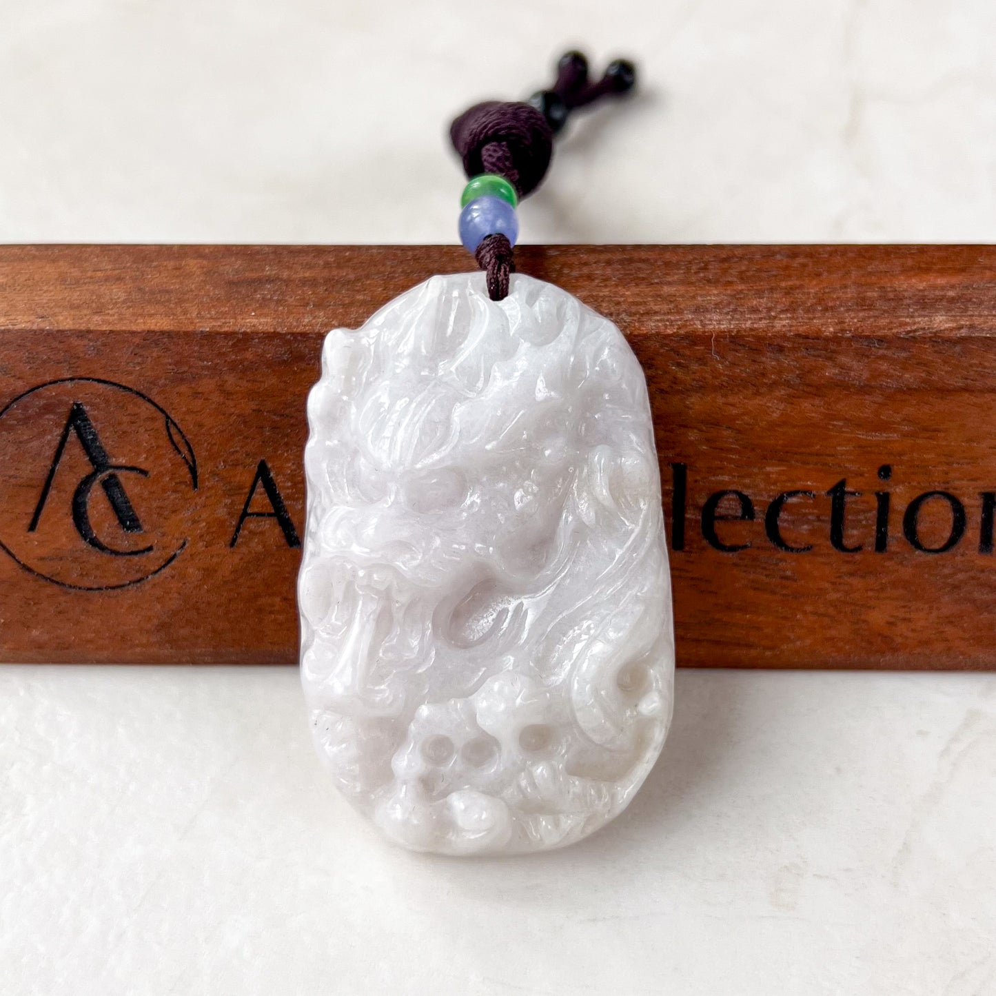 White Jadeite Jade Fire Breathing Dragon Chinese Zodiac Hand Carved Pendant Necklace, YJ-0321-0375206