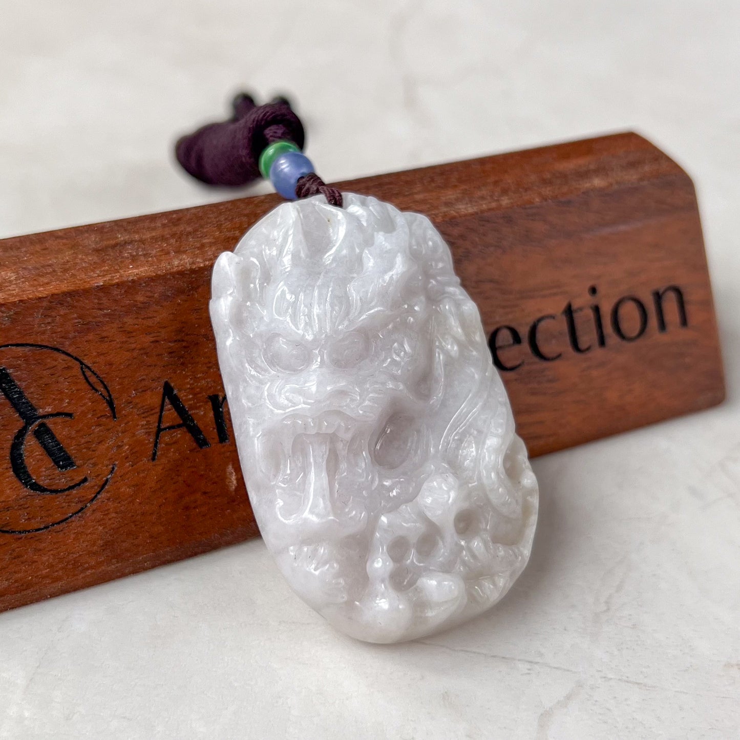 White Jadeite Jade Fire Breathing Dragon Chinese Zodiac Hand Carved Pendant Necklace, YJ-0321-0375206