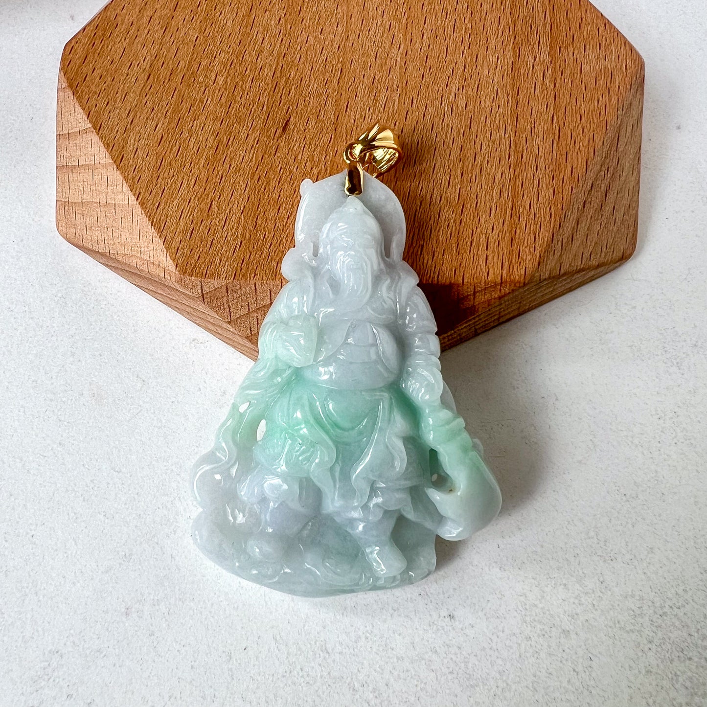 Jadeite Jade Guan Yu Guan Gong 3-D Hand Carved Pendant with 18K Solid Gold, NY-0723-1704169045