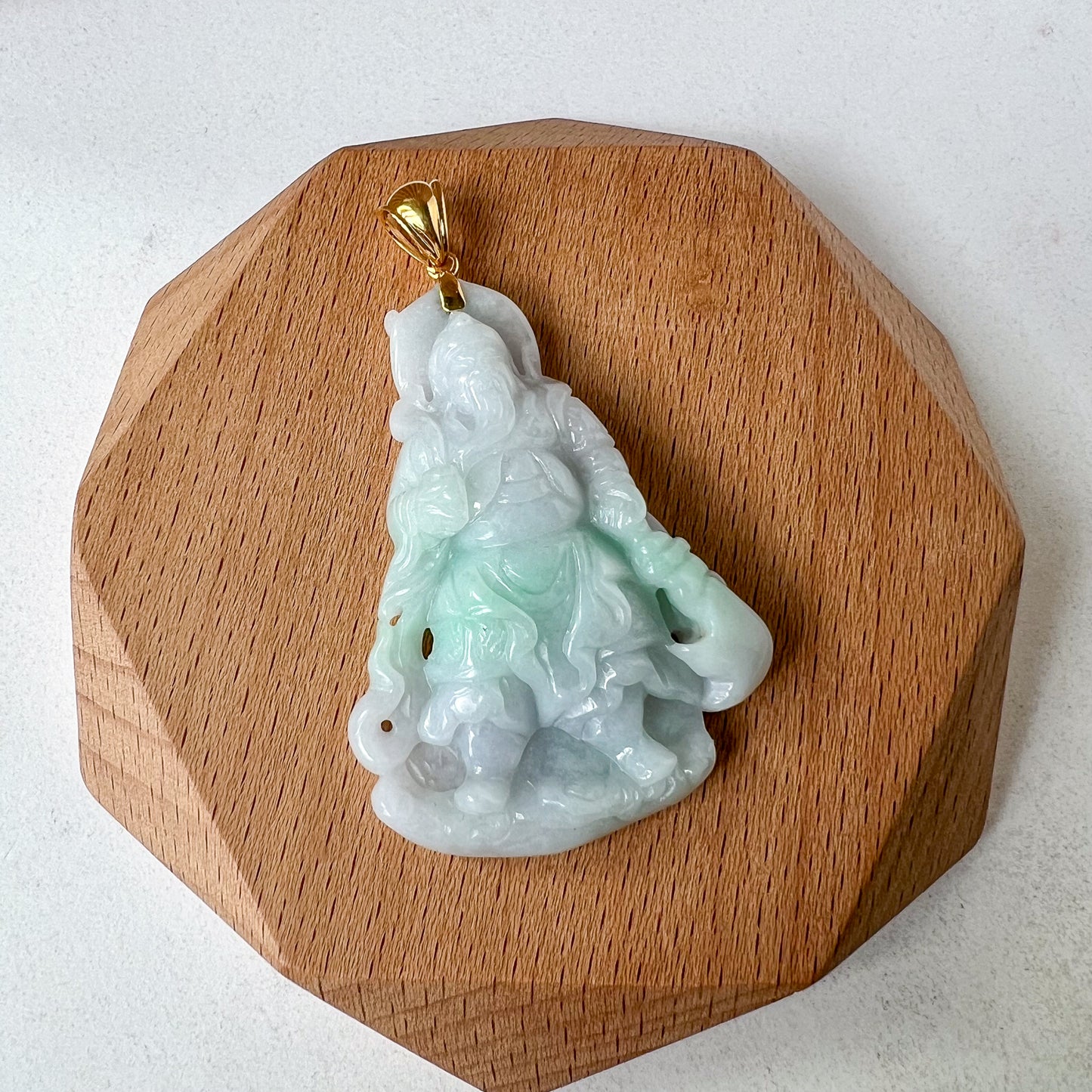 Jadeite Jade Guan Yu Guan Gong 3-D Hand Carved Pendant with 18K Solid Gold, NY-0723-1704169045