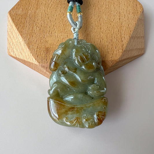 Jade of Pig of Prosperity Pendant, Jadeite Jade Pig Boar Chinese Zodiac Carved Pendant Necklace, 豬八戒, YW-0110-1646980410