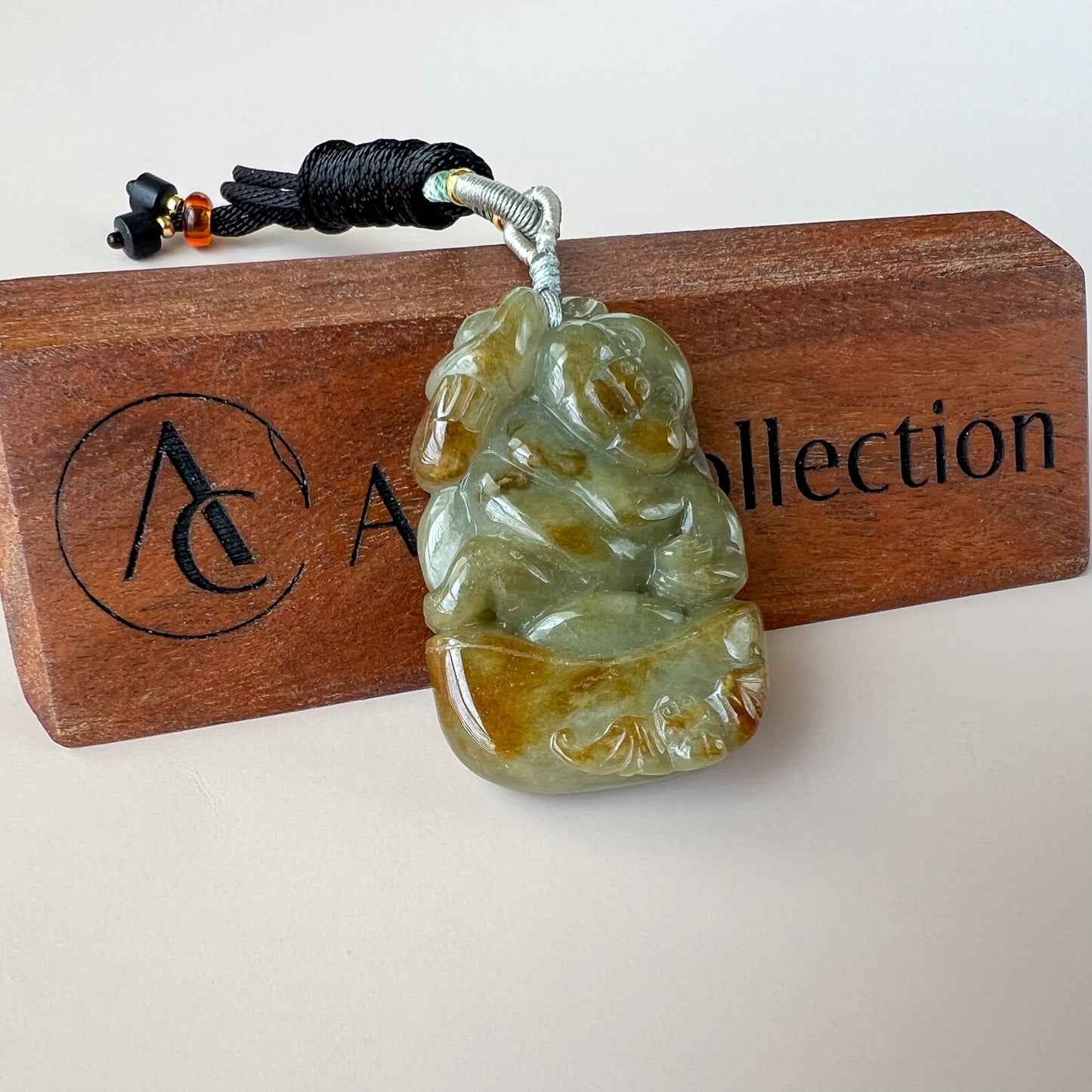 Jade of Pig of Prosperity Pendant, Jadeite Jade Pig Boar Chinese Zodiac Carved Pendant Necklace, 豬八戒, YW-0110-1646980410