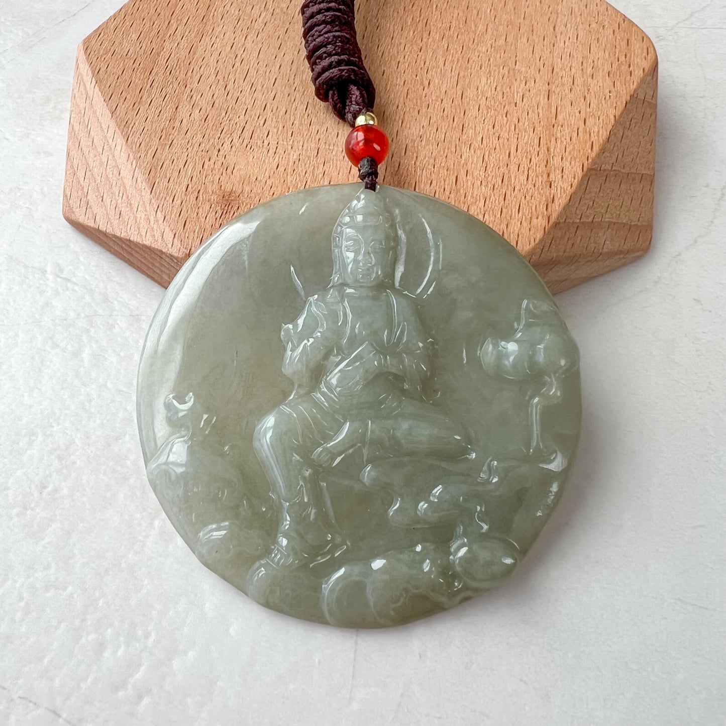 Large Jadeite Jade Guan Yin Avalokiteshvara Carved Pendant Necklace, Quan Am, YJ-0321-0322396