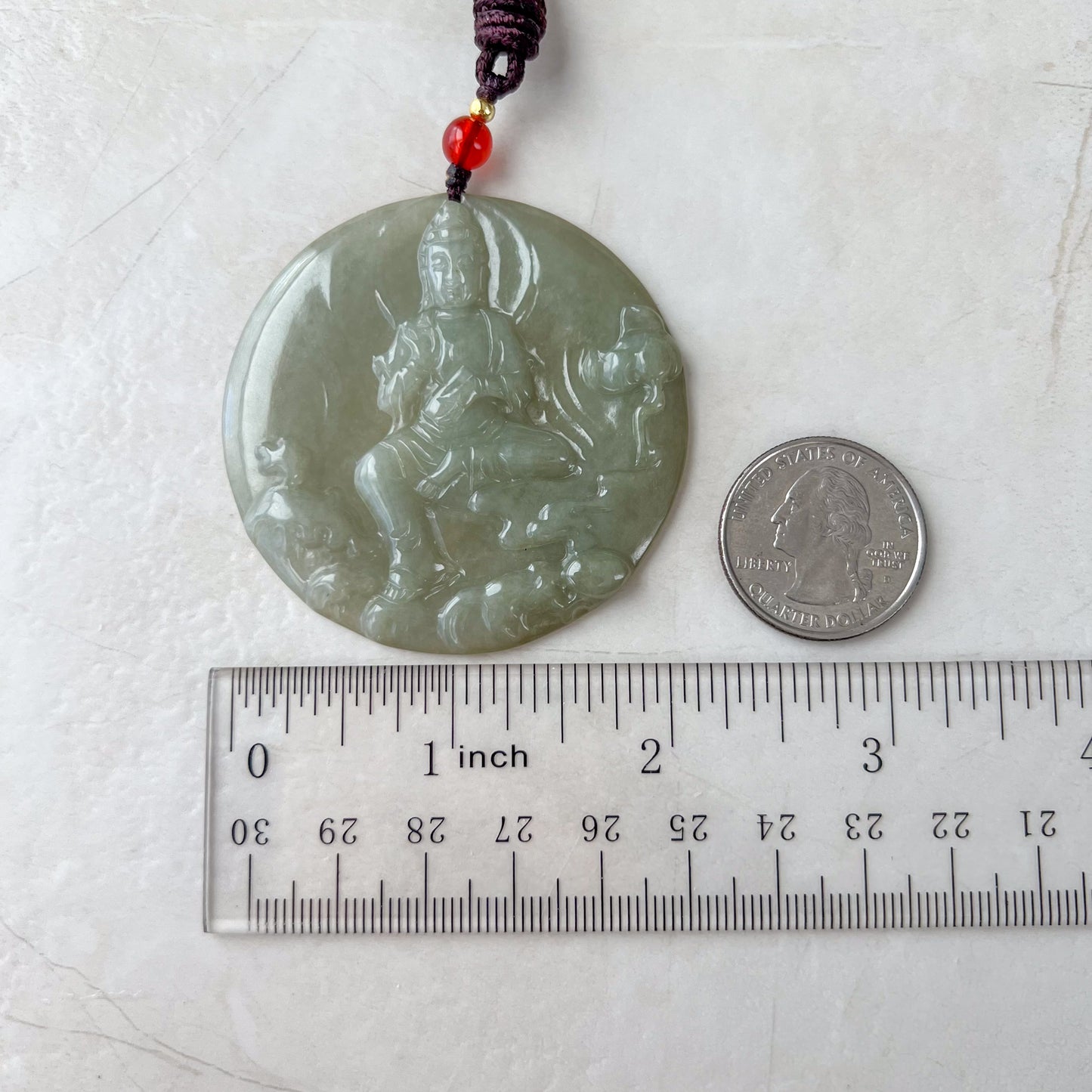 Large Jadeite Jade Guan Yin Avalokiteshvara Carved Pendant Necklace, Quan Am, YJ-0321-0322396