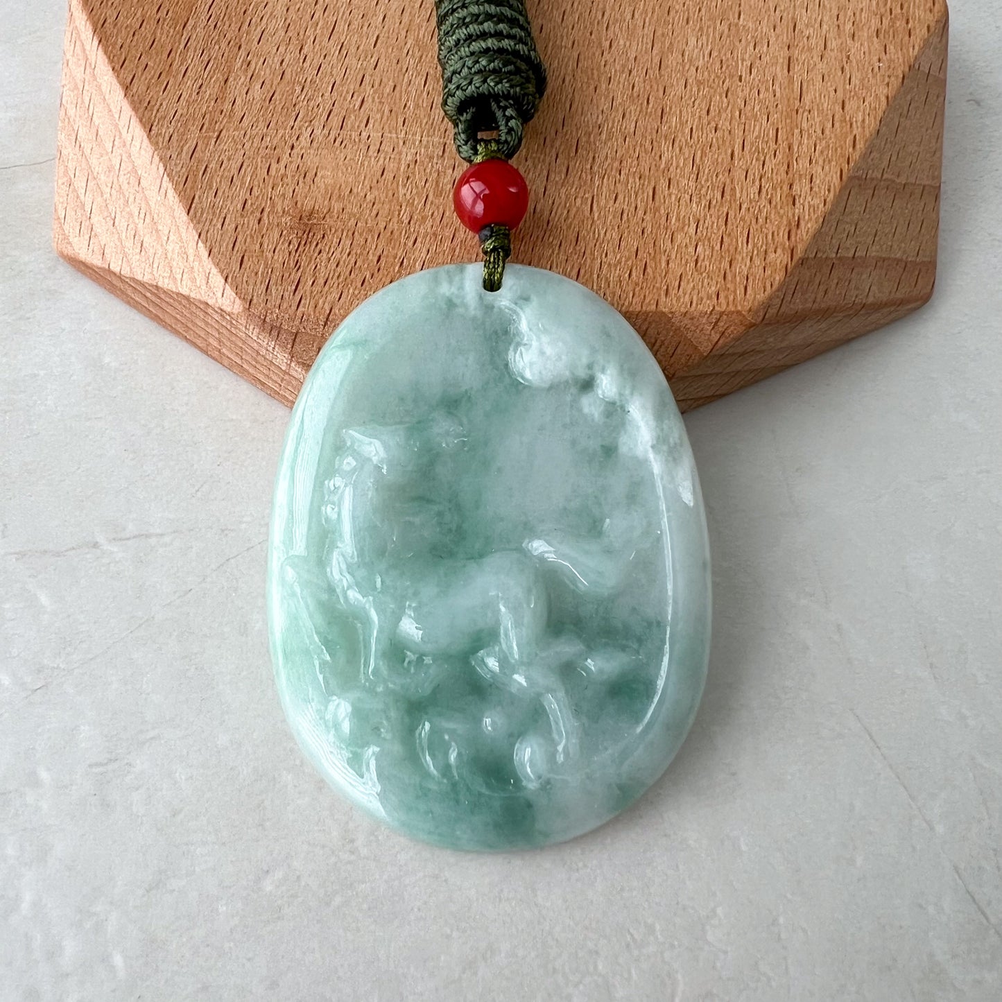 Jadeite Jade Horse Chinese Zodiac Carved Pendant Necklace, YJ-0321-0344465