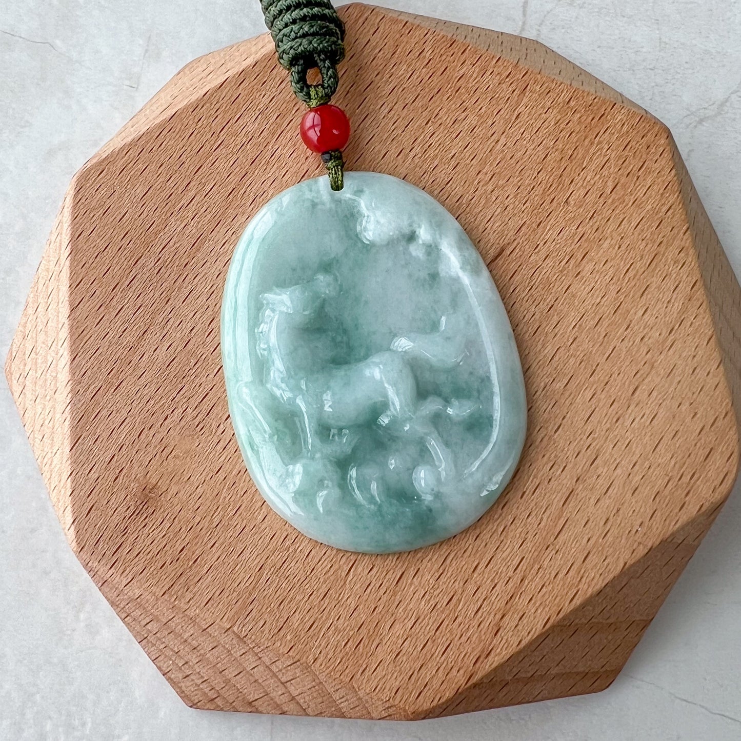 Jadeite Jade Horse Chinese Zodiac Carved Pendant Necklace, YJ-0321-0344465