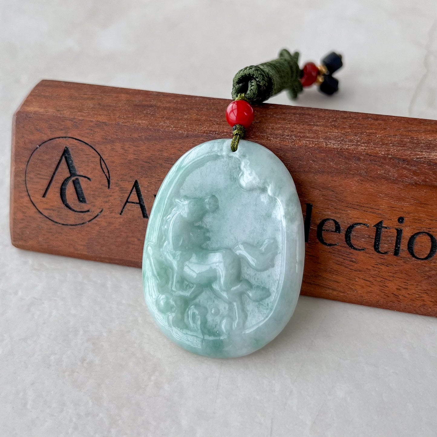 Jadeite Jade Horse Chinese Zodiac Carved Pendant Necklace, YJ-0321-0344465