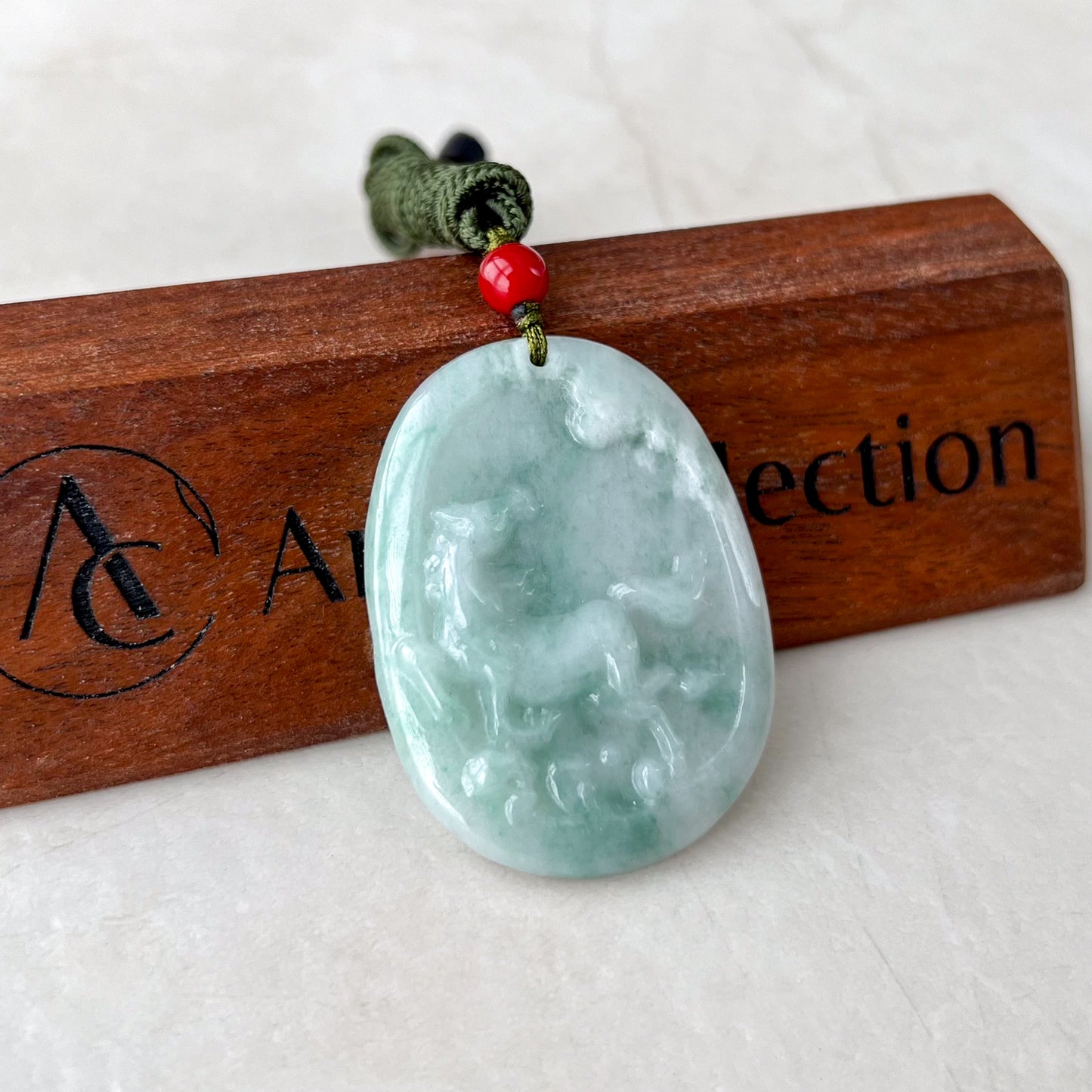 Jadeite Jade Horse Chinese Zodiac Carved Pendant Necklace, YJ-0321-0344465