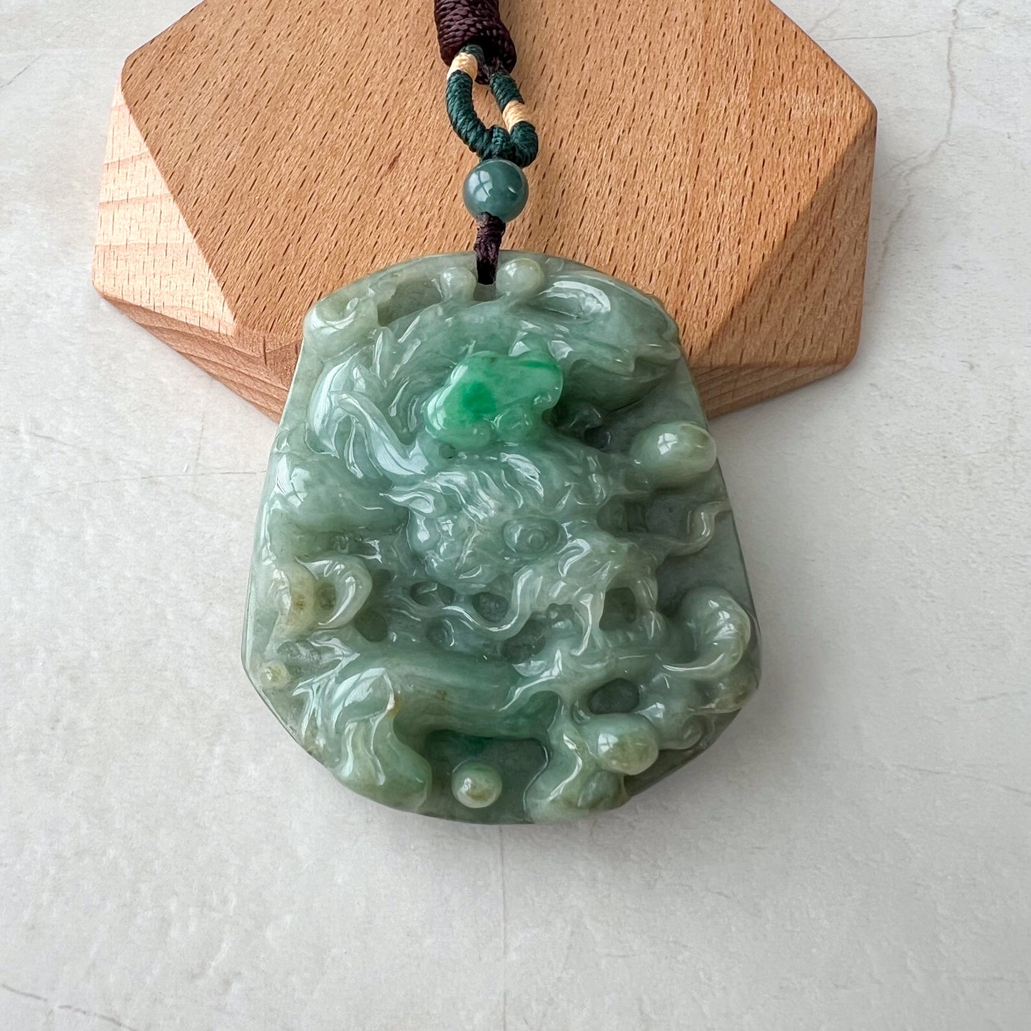 Green Jadeite Jade Dragon Chinese Zodiac Hand Carved Pendant Necklace, YJ-0321-0323319