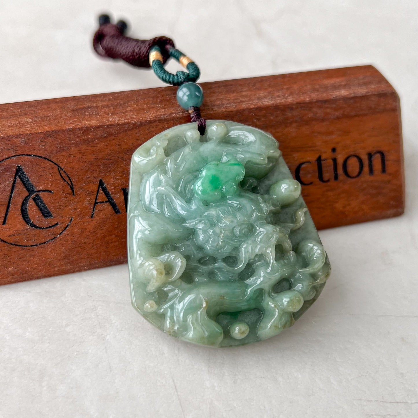 Green Jadeite Jade Dragon Chinese Zodiac Hand Carved Pendant Necklace, YJ-0321-0323319