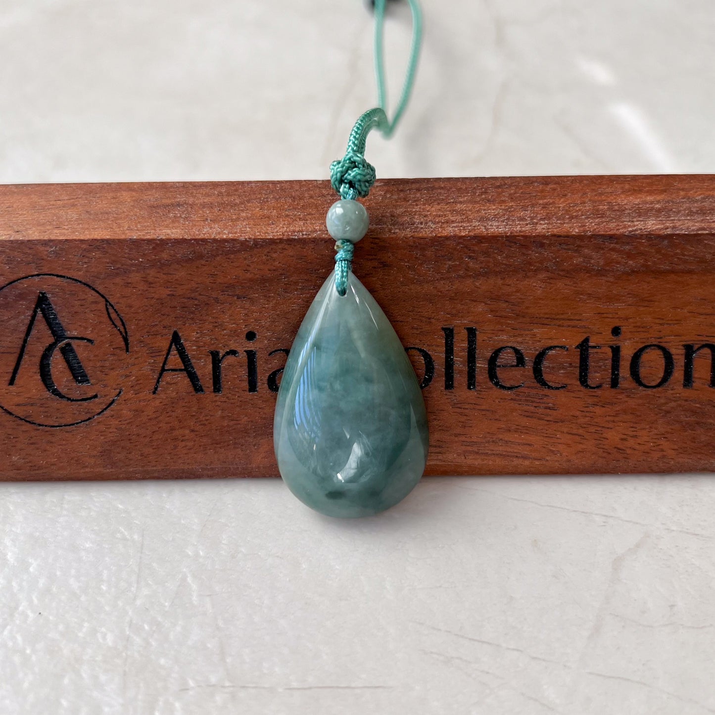 Jade Jadeite Teardrop, Green Blue Jade Pendant Hand Carved Necklace, YJ-0321-0425599