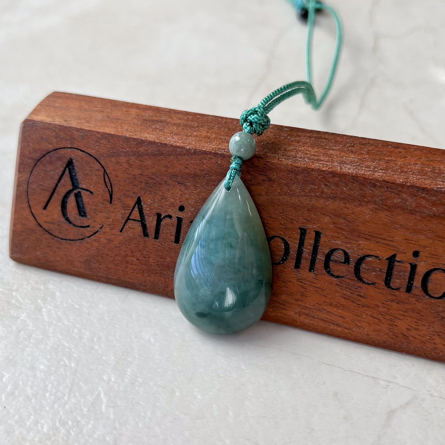 Jade Jadeite Teardrop, Green Blue Jade Pendant Hand Carved Necklace, YJ-0321-0425599